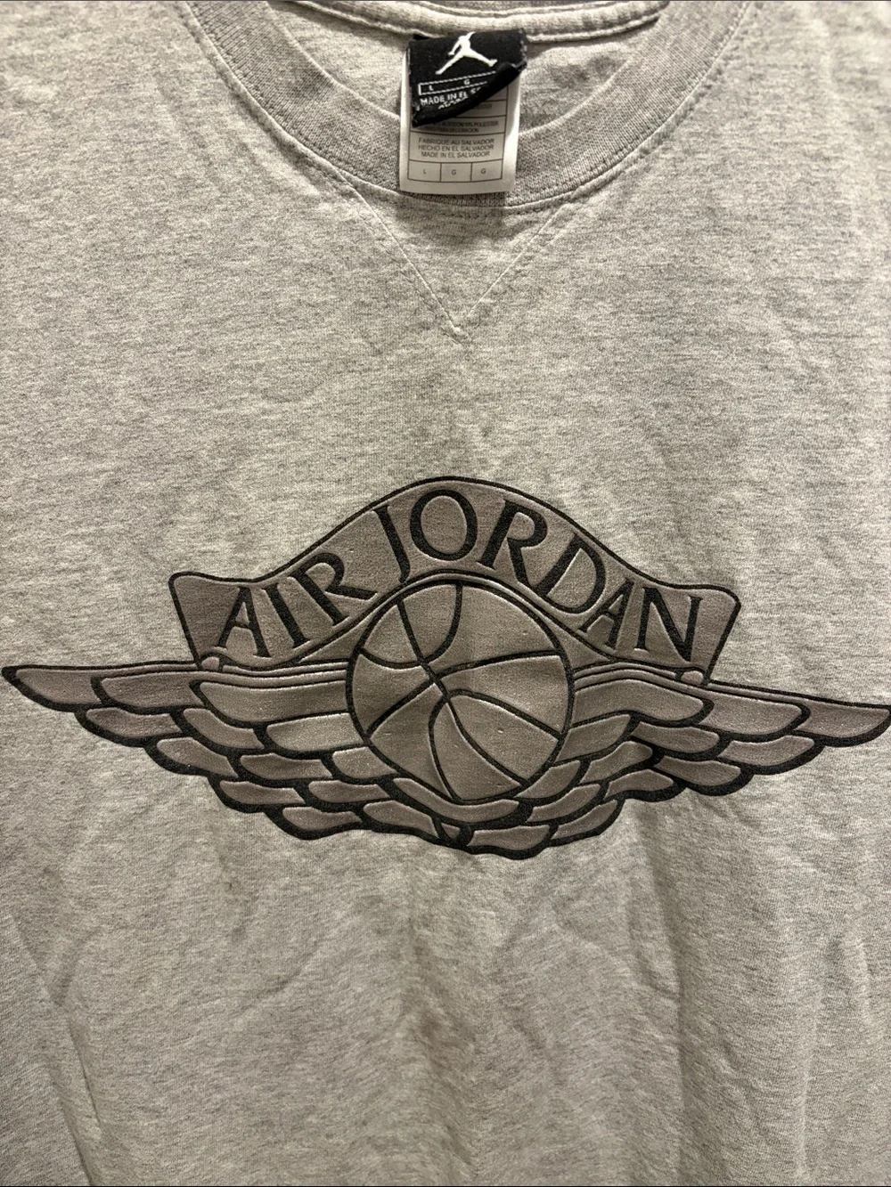 Jordan Brand Retro 1 Gray Short Sleeve Air Jordan 1 Wings Logo Tee size L